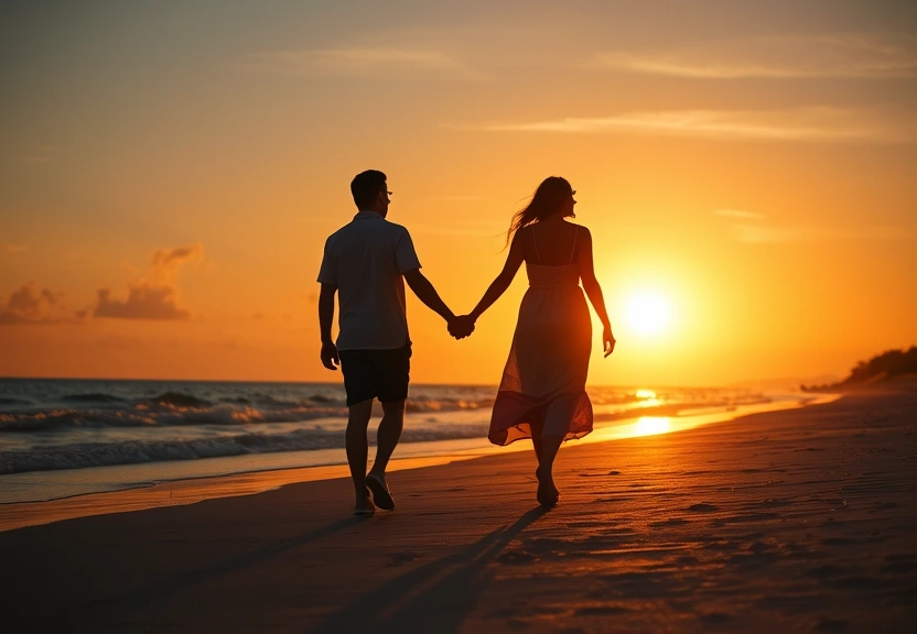 Romantic sunset beach walk in Florida